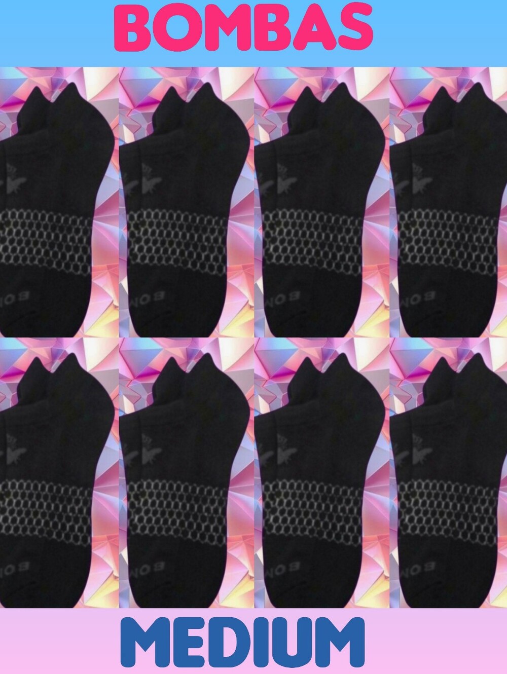 Bombas Ankle Socks Medium 8 Pair Unisex Womens & MensHoneycomb Black/Grey BNWT